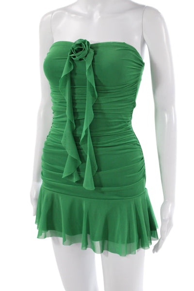 More To Come Women Strapless Green Mini Dress Size XS
