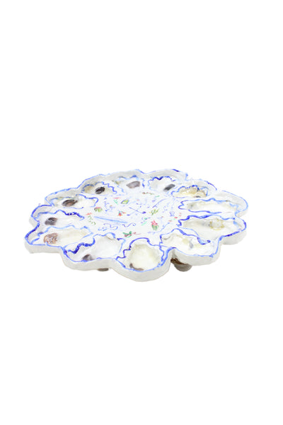 Chellfish Unisex Adult Ceramic Custom Handmade Oyster Platter White Blue