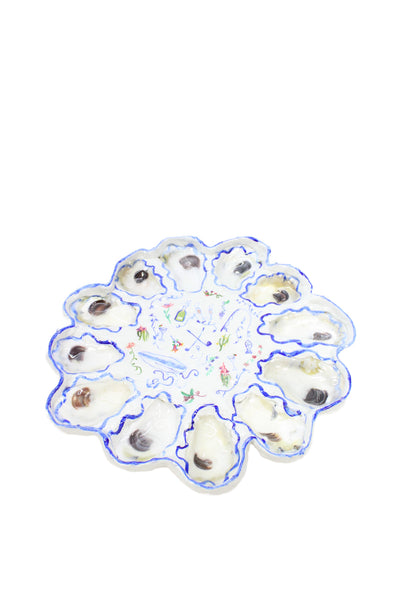 Chellfish Unisex Adult Ceramic Custom Handmade Oyster Platter White Blue