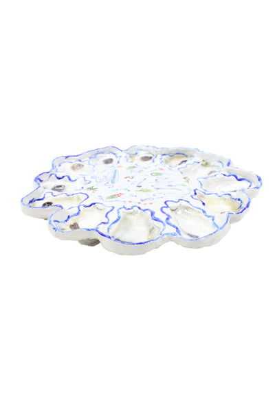 Chellfish Unisex Adult Ceramic Custom Handmade Oyster Platter White Blue