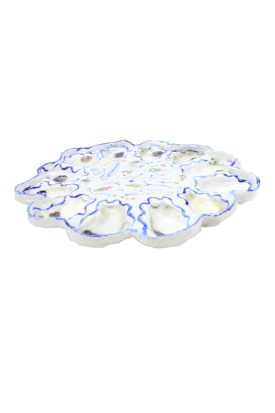 Chellfish Unisex Adult Ceramic Custom Handmade Oyster Platter White Blue