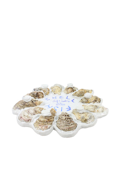 Chellfish Unisex Adult Ceramic Custom Handmade Oyster Platter White Blue