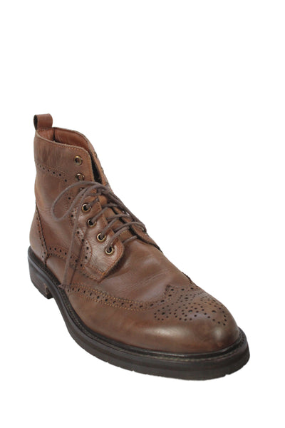 Saks Fifth Avenue Mens Leather Arrezzo Ankle Boots Brown Size 10.5 Medium