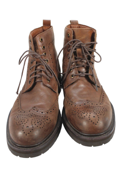 Saks Fifth Avenue Mens Leather Arrezzo Ankle Boots Brown Size 10.5 Medium