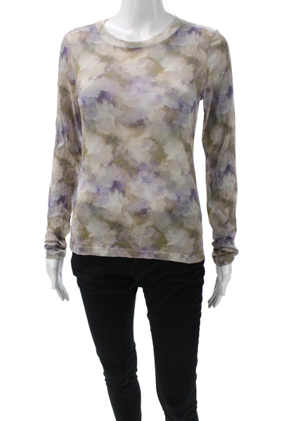 Re/Done Women Jersey T-Shirt Floral Multicolor Crew Neck Long Sleeve Size M