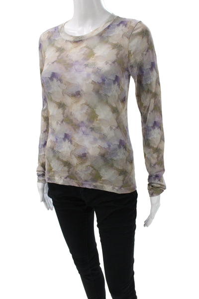Re/Done Women Jersey T-Shirt Floral Multicolor Crew Neck Long Sleeve Size M