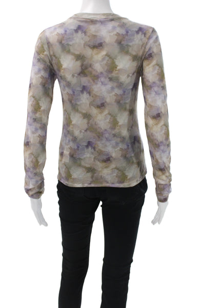 Re/Done Women Jersey T-Shirt Floral Multicolor Crew Neck Long Sleeve Size M