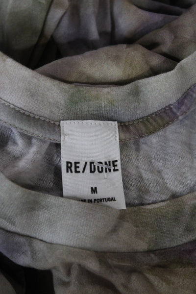 Re/Done Women Jersey T-Shirt Floral Multicolor Crew Neck Long Sleeve Size M