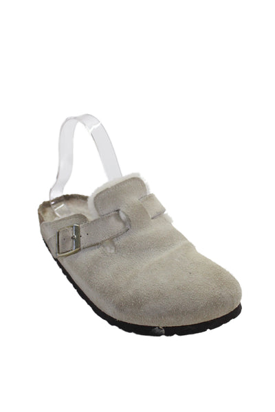 Birkenstock Womens Slip On Shearling Lined Slippers Mules White Suede 39