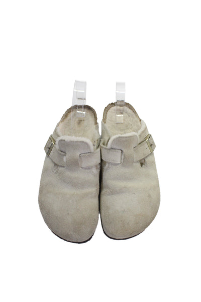 Birkenstock Womens Slip On Shearling Lined Slippers Mules White Suede 39