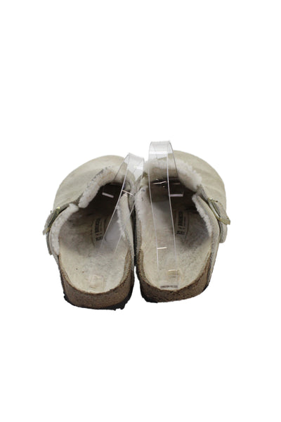 Birkenstock Womens Slip On Shearling Lined Slippers Mules White Suede 39