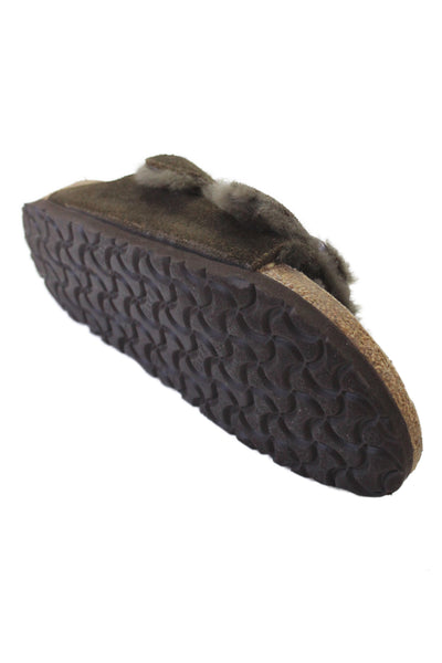 Birkenstock Womens Shearling Lined Double Strap Slide Sandals Brown Suede 37