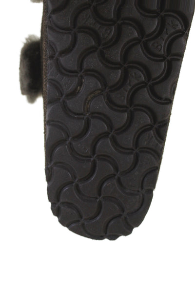 Birkenstock Womens Shearling Lined Double Strap Slide Sandals Brown Suede 37