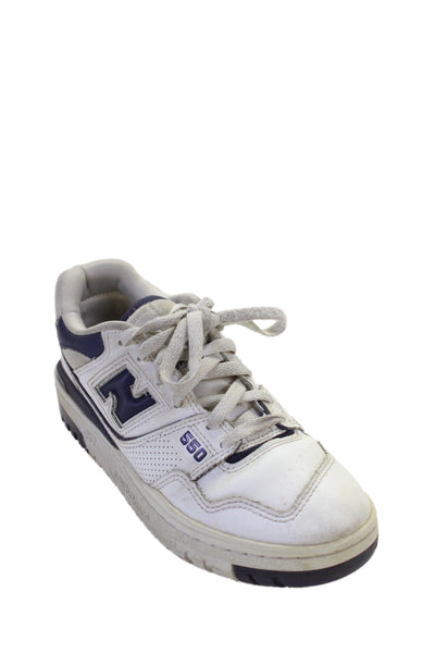 New Balance Womens Lace Up Perforated Trim Leather Sneakers White Navy Size 8