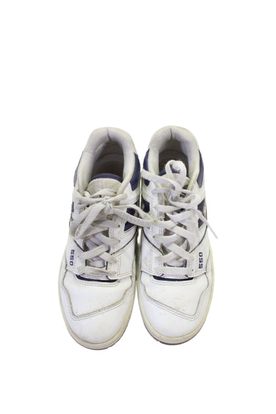 New Balance Womens Lace Up Perforated Trim Leather Sneakers White Navy Size 8