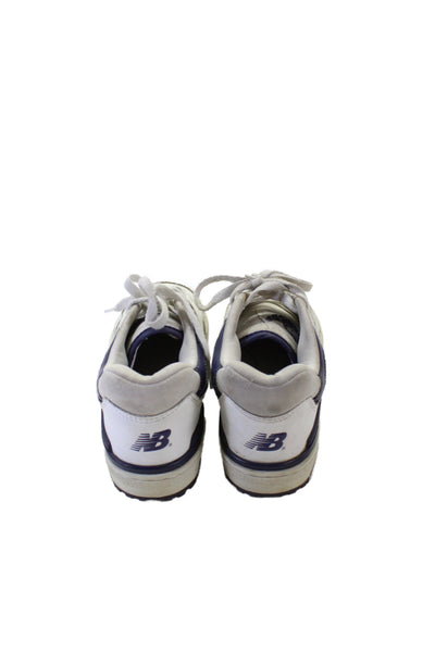 New Balance Womens Lace Up Perforated Trim Leather Sneakers White Navy Size 8