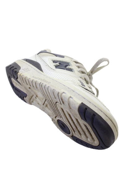 New Balance Womens Lace Up Perforated Trim Leather Sneakers White Navy Size 8