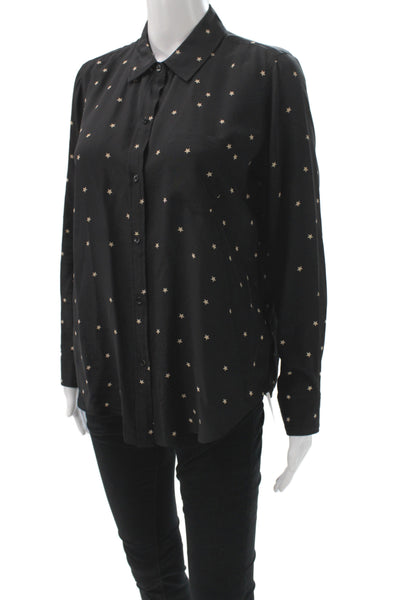 Rails Womens Black Rayon Collared Geometric Stars Button-Up Long Sleeve Size S