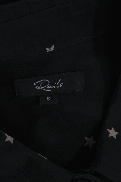 Rails Womens Black Rayon Collared Geometric Stars Button-Up Long Sleeve Size S