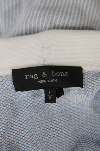 Rag & Bone Mens Blue Striped Cotton Polo Button Up Short Sleeve Collared Size L