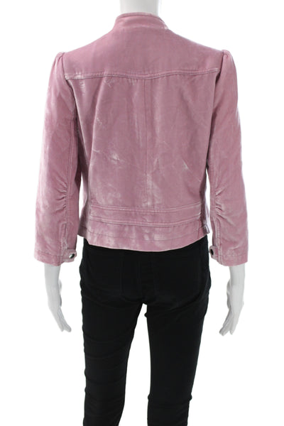Rebecca Taylor Women Biker Velvet Jacket Pink Zip Long Sleeve Size 6