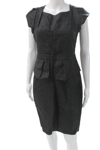 Maje Womens Gray Sheath Dress Square Neck Short Sleeve Zip Short Size 40