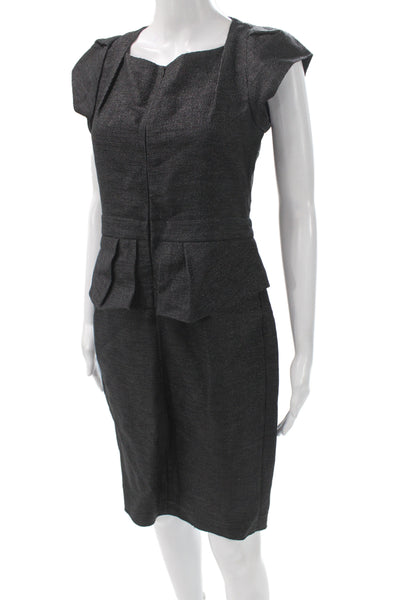 Maje Womens Gray Sheath Dress Square Neck Short Sleeve Zip Short Size 40