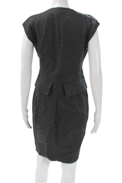 Maje Womens Gray Sheath Dress Square Neck Short Sleeve Zip Short Size 40