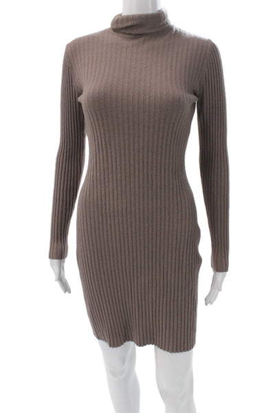 Wolford Womens Bodycon Turtleneck Long Sleeve Striped Short Dress Brown Size S