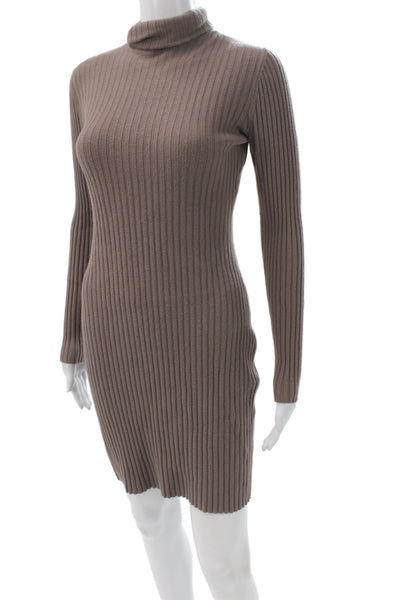 Wolford Womens Bodycon Turtleneck Long Sleeve Striped Short Dress Brown Size S