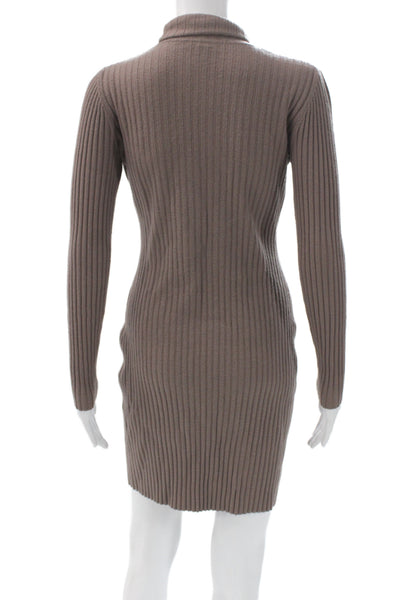 Wolford Womens Bodycon Turtleneck Long Sleeve Striped Short Dress Brown Size S