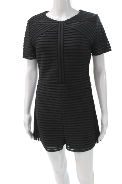 Maje Women Short Sleeve Striped Black Romper Round Neck Size 40