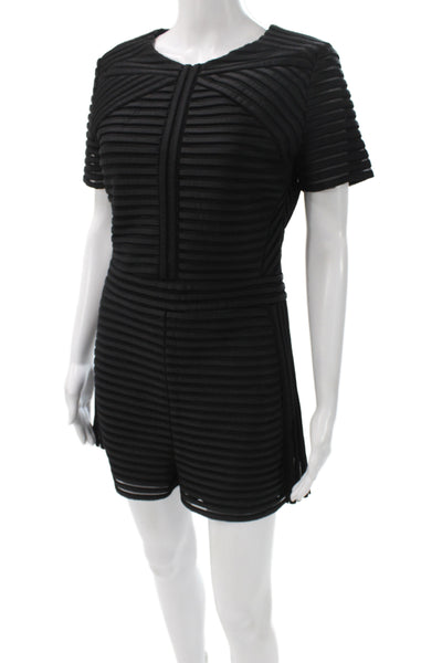 Maje Women Short Sleeve Striped Black Romper Round Neck Size 40