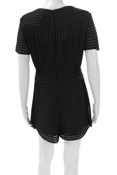 Maje Women Short Sleeve Striped Black Romper Round Neck Size 40