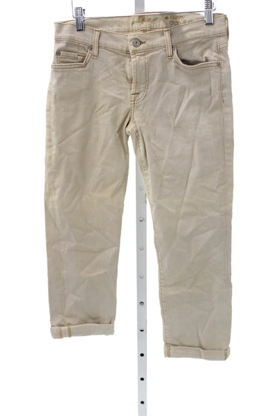 7 For All Mankind Womens Cropped Beige Mid Rise Jeans Size 28