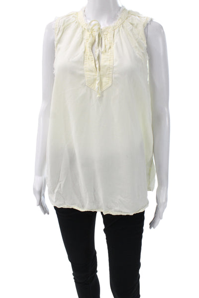 Bella Dahl Women Ivory Rayon Sleeveless Henley Tie Tunic Blouse Boho Size S