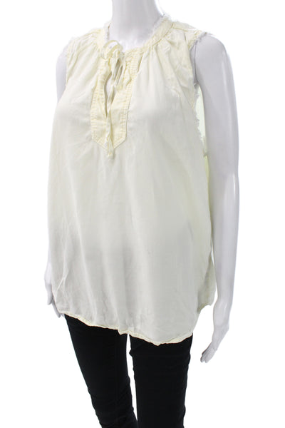 Bella Dahl Women Ivory Rayon Sleeveless Henley Tie Tunic Blouse Boho Size S