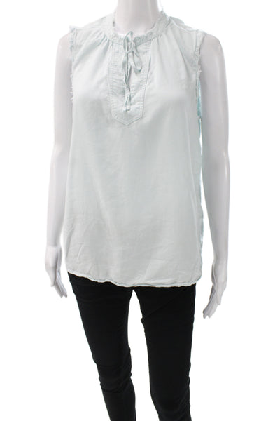 Bella Dahl Womens Boho Tencel Henley Sleeveless Tunic Blue Tie Size S
