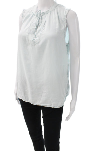 Bella Dahl Womens Boho Tencel Henley Sleeveless Tunic Blue Tie Size S