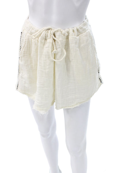 Elan Womens Casual Ivory Boho Drawstring Gauze Shorts Size L