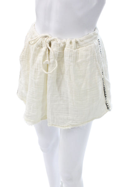 Elan Womens Casual Ivory Boho Drawstring Gauze Shorts Size L