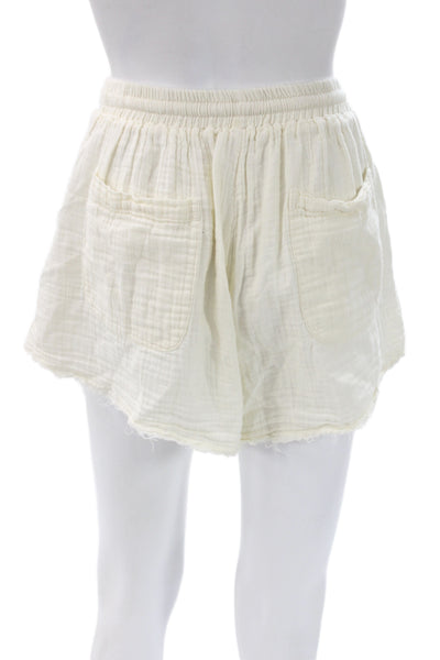 Elan Womens Casual Ivory Boho Drawstring Gauze Shorts Size L