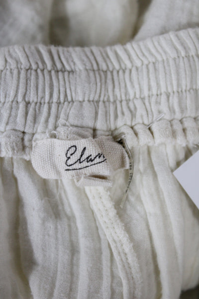 Elan Womens Casual Ivory Boho Drawstring Gauze Shorts Size L