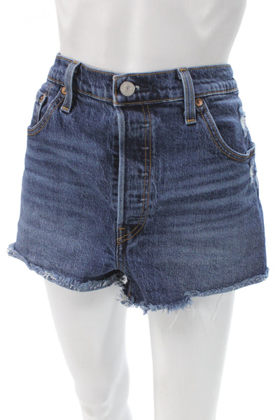 Levis Womens Cut-Off Shorts Blue Button Cotton Summer Size 33