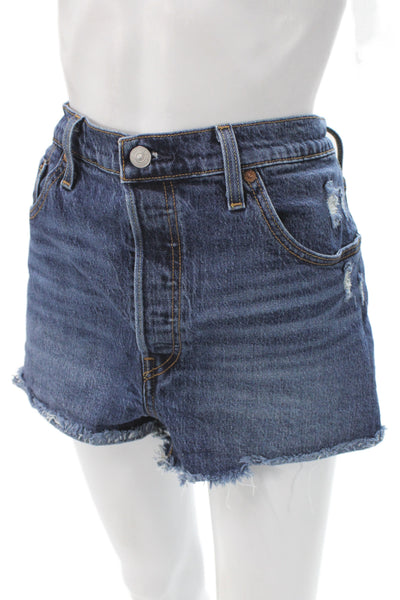 Levis Womens Cut-Off Shorts Blue Button Cotton Summer Size 33