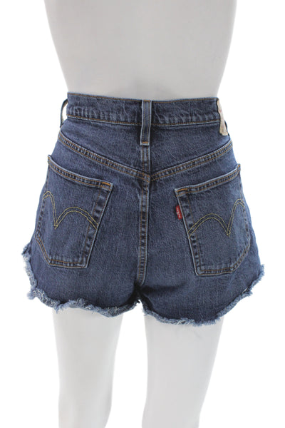 Levis Womens Cut-Off Shorts Blue Button Cotton Summer Size 33