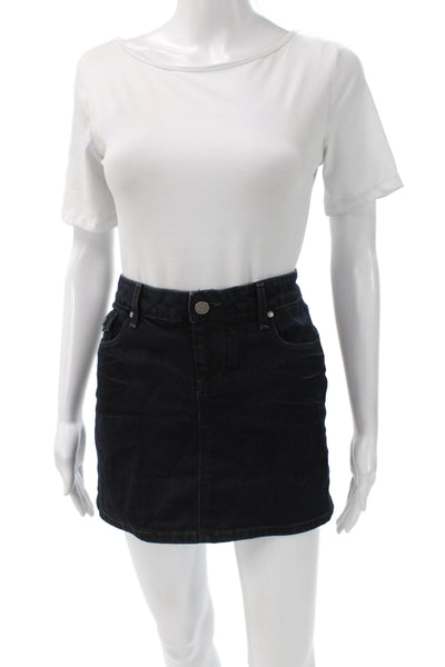 Paige Women Mini Denim Skirt Blue Button Short Casual Size 27
