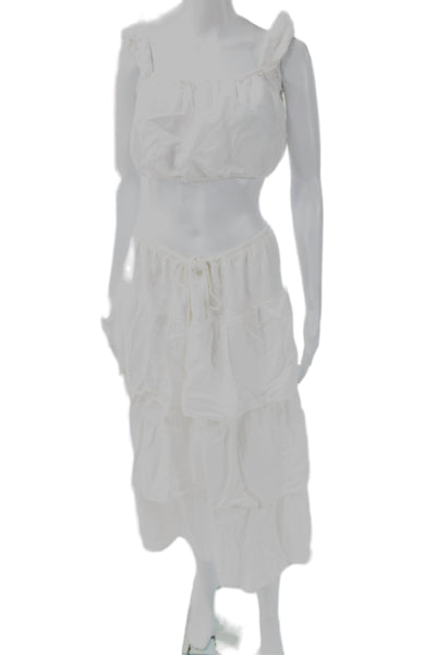 Wilfred Womens Maxi Skirt Set White Drawstring Organic Linen Boho Long Size M