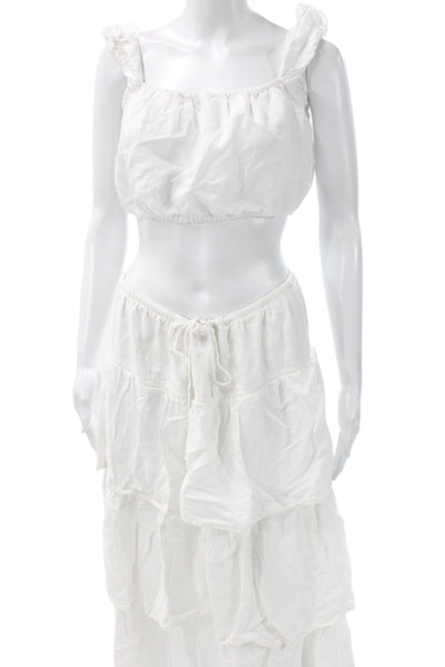 Wilfred Womens Maxi Skirt Set White Drawstring Organic Linen Boho Long Size M
