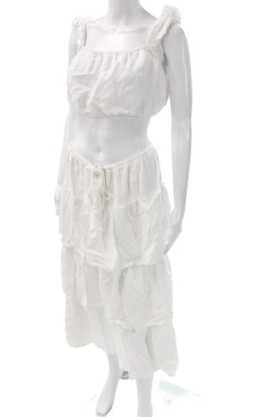 Wilfred Womens Maxi Skirt Set White Drawstring Organic Linen Boho Long Size M